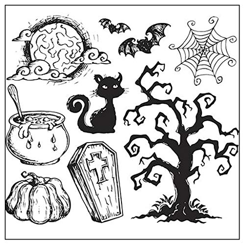 ECMQS Fröhliches Halloween DIY Transparente Briefmarke, Silikon Stempel Set, Clear Stamps, Schneiden Schablonen, Bastelei Scrapbooking-Werkzeug von ECMQS