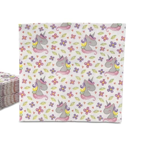 ECOFIESTA 100x Servietten rosa 33 x 33 cm Einhorn Deko Kindergeburtstag - Geburtstagsservietten saugfähig - Papierservietten, Partygeschir10 von ECOFIESTA