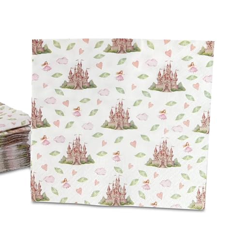 ECOFIESTA 20x Servietten rosa für Kindergeburtstage 33 x 33 cm Prinzessin - Geburtstagsservietten saugfähig - Papierservietten, Partygeschirr von ECOFIESTA