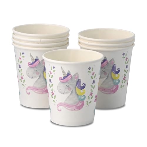 ECOFIESTA 24x Pappbecher Kindergeburtstag 200 ml Einhorn Deko Kindergeburtstag - Papierbecher plastikfrei - Einhorn-Deko Kindergeburtstag, Einwegbecher 0,2 von ECOFIESTA