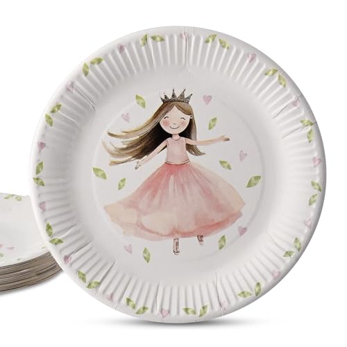 ECOFIESTA 24x Pappteller rosa für Kindergeburtstage 23 cm Prinzessin - Partygeschirr plastikfrei - Einweggeschirr, Partygeschirr Kindergeburtstag von ECOFIESTA