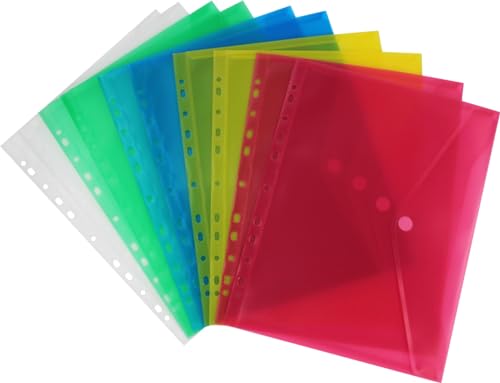 Nachhaltige Dokumententaschen / 10 Stück/mit Klettverschluss aus Post-Consumer-Recycling PP mit Abheftrand EURO-Lochung, transparent farbig sortiert – 10 Stück (A4) von ECOfile