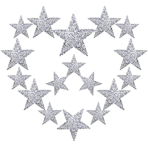 ECSiNG 24 Stück Eisen On Patches Glitter Strass Glitzer Stern Patches Applikationen DIY Kleidung Denim Reparatur Dekoration Kunst Handwerk Silber von ECSiNG