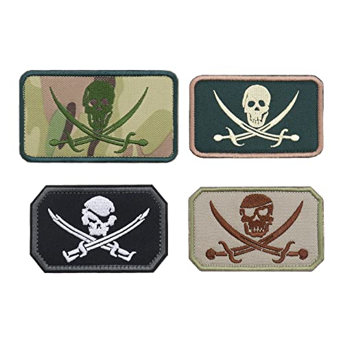 ECSiNG Piratenflaggen-Patch, Totenkopf- und Kreuzschwert, Jolly Roger, taktische Moral, Klettverschluss, bestickt, für Rucksack, Jacke, Hut, 4 Stück von ECSiNG