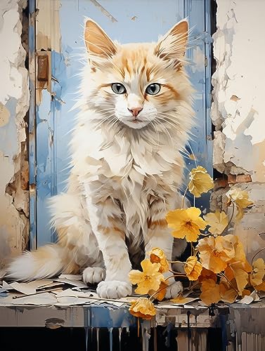 ECUCU 5D DIY Diamond Painting Set Full, Süße Katze an der Tür,D diy 5d Diamant Malerei Painting Bilder für Home Wand-Decor von ECUCU