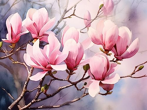 ECUCU Diamond Painting, Blühender Zweig der rosa Magnolienblume, L DIY 5d Diamant Painting Bilder, Diamant malerei Kits Malen nach Zahlen wohnzimmer bilder für die Inneneinrichtung von ECUCU