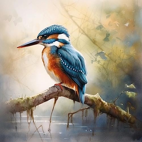 ECUCU Diamond Painting Kinder, Blaues Eisvogeltier am Wasser,F Malen Nach Zahlen Diamant Painting Kinder Mädchen Erwachsene, Bilder Arts Craft für Home Decor von ECUCU