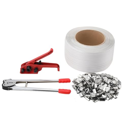 ECUTEE Manuelles Umreifungsset Umreifungsgerät Palettenband Banding Verpackungs umreifungsband Maschine Kit, incl Spanngerät 18 mm 800 m Verpackungsbänder, Bündelgerät, Metal Verschlussklemmen Set von ECUTEE