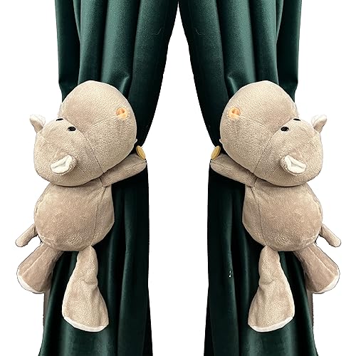 ED-Lumos 2Pcs Nilpferd Vorhänge Tiebacks Tiere ausgestopft Cartoon Vorhang Ringe mit elastischen Knopf für Kinder Schlafzimmer Dekoration von ED-Lumos