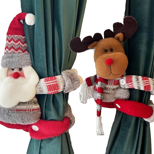 ED-Lumos 2Pcs Weihnachtsmann Elch Vorhänge Raffhalter ausgestopft Cartoon Vorhang Ringe mit elastischen Knopf für Kinder Schlafzimmer Dekoration von ED-Lumos