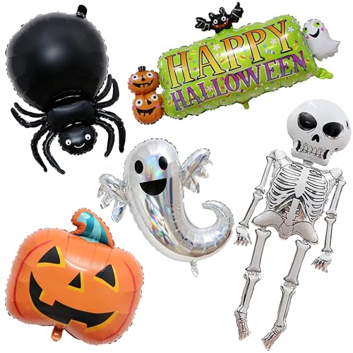 ED-Lumos 5Pcs Helium Luftballon Riesige Halloween Geist Skelett Kürbis Luftballons Wiederverwendbare für Erwachsene Kinder Halloween Party Dekoration Geschenk von ED-Lumos