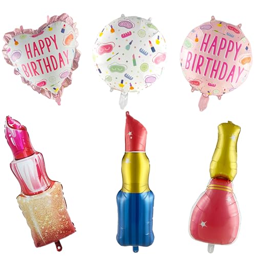 ED-Lumos 6Pcs Helium Luftballon Riesige Lippenstift Makeup Nagellack Luftballons Wiederverwendbare für Mädchen Damen Kinder Geburtstag Party Dekoration Geschenk von ED-Lumos