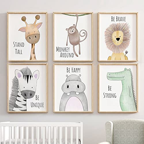 ED-Lumos 6Pcs Wald Tiere Kinderzimmer Babyzimmer Dekoration Gerahmte Bilder & Poster Wandkunst für Jungen Mädchen A4 (ohne Bilderrahmen) von ED-Lumos