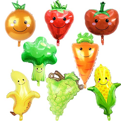 ED-Lumos 8Pcs Bunte Riesen Gemüse Obst Erdbeerstaude Orangen Mais Karotte Broccoli Banane Weinbeere Tomate wiederverwendbare Helium Luftballons für Jubiläum Geburtstagsfeier Dekoration Kinder Geschenk von ED-Lumos