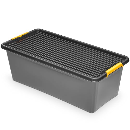 EDANTI Aufbewahrungsbox Mit Deckel Clips Organizer Ideal für Werkstatt, Transport, Garage, Heimwerken, Sortierbox Sortimentskasten Plastikbox Grau (55 l) von EDANTI