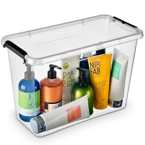 EDANTI Aufbewahrungsbox Mit Deckel Clips Organizer Badezimmer Küche Büro Schubladenbox Frischhaltedosen Sortierbox Medikamenten Aufbewahrung Sortimentskasten Plastikbox Klein Transparent (13l) von EDANTI