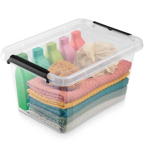 EDANTI Aufbewahrungsbox Mit Deckel Clips Organizer Badezimmer Küche Büro Schubladenbox Frischhaltedosen Sortierbox Medikamenten Aufbewahrung Sortimentskasten Plastikbox Klein Transparent (15,5l) von EDANTI