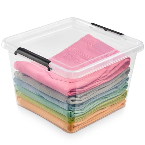 EDANTI Aufbewahrungsbox Mit Deckel Clips Organizer Ideal für Büro, Kinderzimmer, Küche, Schlafzimmer Sortierbox Sortimentskasten Plastikbox Transparent Quadratisch (32 l) von EDANTI