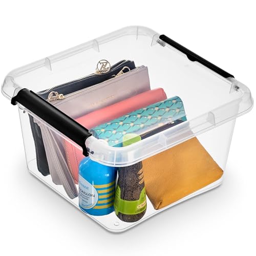 EDANTI Aufbewahrungsbox Mit Deckel Clips Organizer Ideal für Büro, Kinderzimmer, Küche, Schlafzimmer Sortierbox Sortimentskasten Plastikbox Transparent Quadratisch (9l) von EDANTI