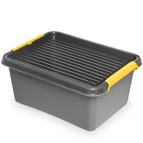 EDANTI Aufbewahrungsbox Mit Deckel Clips Organizer Ideal für Werkstatt, Transport, Garage, Heimwerken, Sortierbox Sortimentskasten Plastikbox Grau (12,5 l) von EDANTI