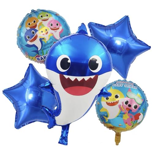 EDAPIN Babyhai-Partydekorationen, 5er-Pack Hai-Heliumballons 24 Zoll, geeignet für Ozean-Mottopartys, Unterwasserpartys, Babyhai-Familienthema-Geburtstage (ES6) von EDAPIN