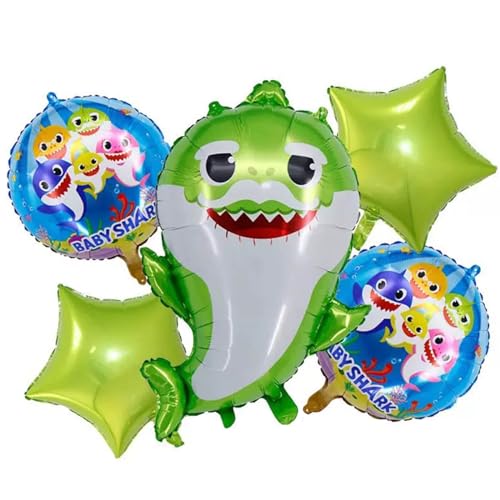EDAPIN Babyhai-Partydekorationen, 5er-Pack Hai-Heliumballons 24 Zoll, geeignet für Ozean-Mottopartys, Unterwasserpartys, Babyhai-Familienthema-Geburtstage (ES8) von EDAPIN