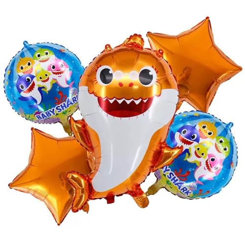 EDAPIN Babyhai-Partydekorationen, 5er-Pack Hai-Heliumballons 24 Zoll, geeignet für Ozean-Mottopartys, Unterwasserpartys, Babyhai-Familienthema-Geburtstage (ES9) von EDAPIN