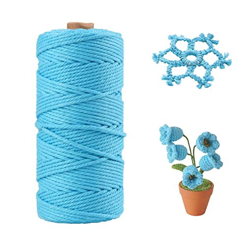 EDATOFLY Makramee Garn, Makramee Garn 3mm x100m, DIY Makramee Kordel, Macrame Cord für Pflanzenaufhänger, Stricken, Traumfänger, Vorhang und Verschiedene Basteln (Blau) von EDATOFLY