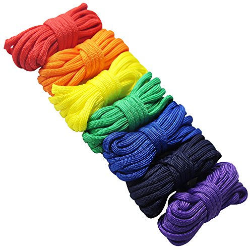 EDGEAM 7er Paracord Set Armband Fallschirmschnur Survival Nylon Seil DIY (Regenbogenfarbe) von EDGEAM