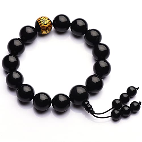 EDMER Natürliche Obsidian-Perlen for Armbänder, Herren-Armband, Naturstein, Schwarze Perlen, Armbänder for Damen, 10 mm Steine (Size : 16MM) von EDMER
