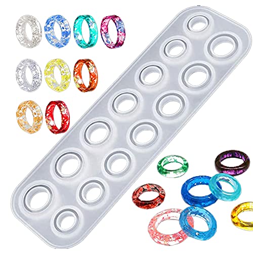 EDOBLUE DIY Harz-Ringform 14 Löcher, Silikonformen für Epoxidharz, handgefertigte Ringformen mit 14 verschiedenen Größen zum Basteln wie Ringe, Ohrringe und Anhänger von EDOBLUE