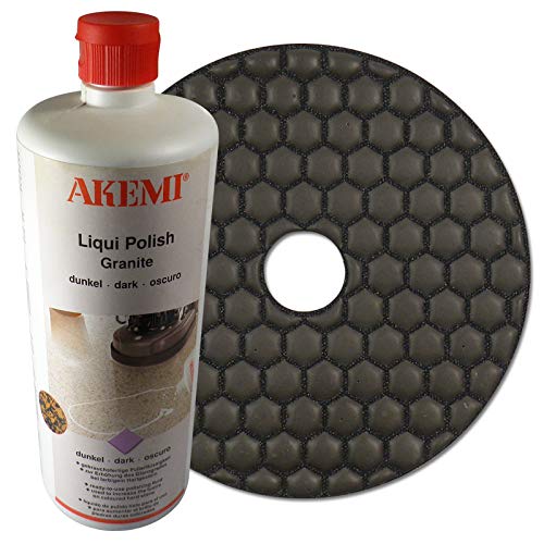 AKEMI Kombiset: AKEMI Liquid Polish Polierflüssigkeit dunkel für Granit, 650 ml + Diamant Schleifpad 125 mm, Körnung Polierer, für Trockenschliff von EDW