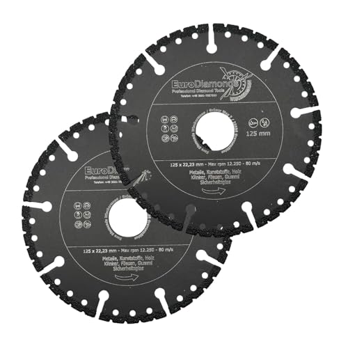 EDW Profi Diamant-Trennscheibe Allesschneider 2er Spar SET 125mm zum Schneiden von Kunststoff Holz Metall GFK Carbon Glas Rescue Diamanttrennscheibe mit extrem wenig Funkenflug von EDW