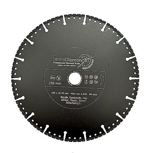 EDW Profi Diamant-Trennscheibe Allesschneider 230mm zum Schneiden von Kunststoff Holz Metall GFK Carbon Glas und Waschbeton Rescue Diamanttrennscheibe mit extrem wenig Funkenflug von EDW