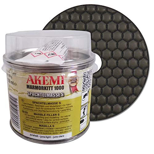 Natursteinpolitur : AKEMI Marmorkitt 1000 S, jurahell, 150 ml + Diamant Schleifpad 125 mm, Körnung Polierer, für Trockenschliff von EDW