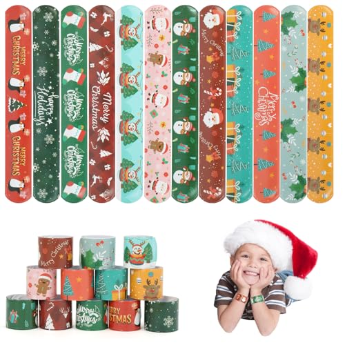 EDWINENE 24 Stück Weihnachten Slap Armbänder Set Kinder für Jungen Mädchen Snap Bracelets Geburtstag Schulfest Zubehör von EDWINENE