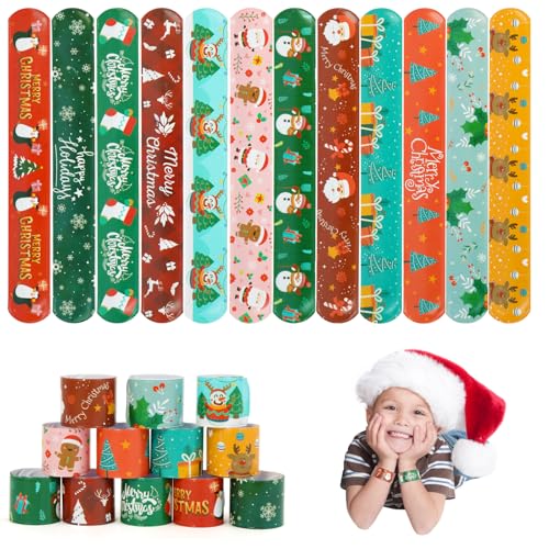 EDWINENE 48 Stück Weihnachten Slap Armbänder Set Kinder für Jungen Mädchen Snap Bracelets Geburtstag Schulfest Zubehör (48) von EDWINENE