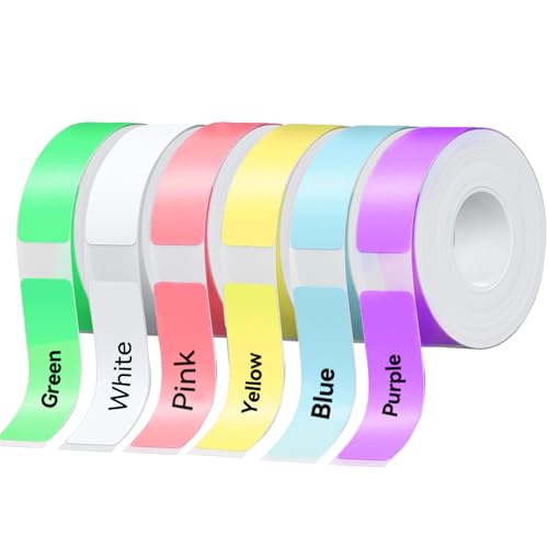 D30 P15 P11 Etikettenhersteller-Band, 12 x 40 mm Etikettendruckpapier, Standard-laminiertes Büro-Etikettierband, Mehrzweck-Etikettierband für Schule, 990 Bänder/6Rolle, 5 Rollen Farbe, 1 Rollen Weiß von EEBBL