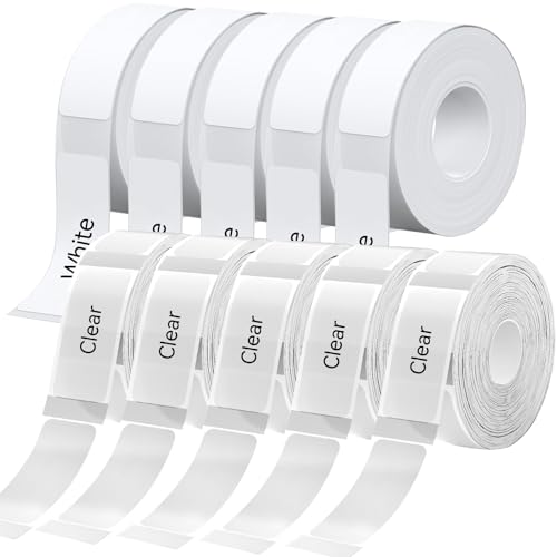 D30 P15 P11 Etikettenhersteller-Band, 12 x 40 mm Etikettendruckpapier, Standard-laminiertes Büro-Etikettierband für Schule, 1650 Bänder/10Rollen, 5 Rollen Weiß, 5 Rollen Transparent von EEBBL