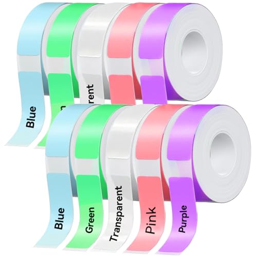 D30 P15 P11 Etikettenhersteller-Band, 12 x 40 mm Etikettendruckpapier, Standard-laminiertes Büro-Etikettierband für Schule, 1650 Bänder/6Rolle, 8 Rollen Farbe, 2 Rollen Transparent von EEBBL