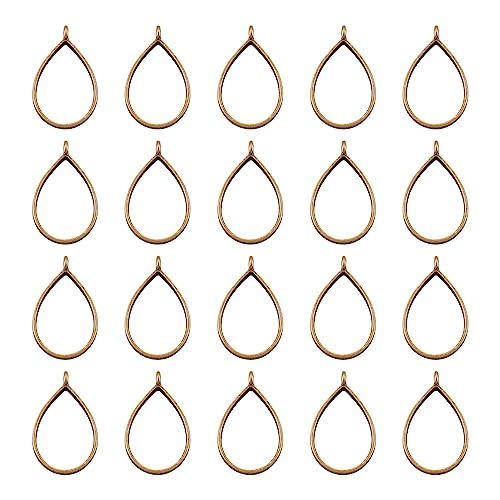 10 Stück Legierung offene Rückseite Lünette Anhänger 33,9 x 20,5 x 3,8 mm Tropfenform Hohlrahmen Form Charms für DIY Harz gepressten Blumenschmuck Antik Bronze von EEE ELECRELIVE