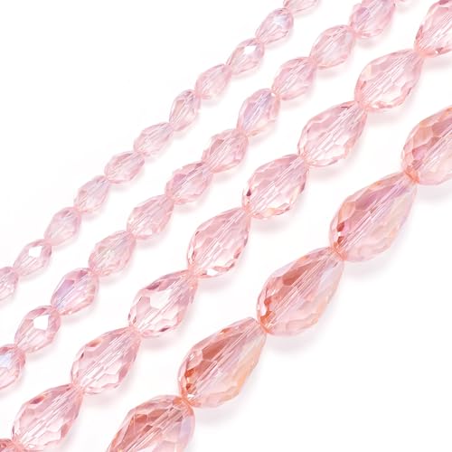 Elecrelive 4 Stränge Tropfenförmige Kristallglasperlen, rosa facettierte Kristallperlen, 4 Größen, Tropfenform, tschechische Glasperle, Großpackung, Kristall-Abstandshalter, Perlen für DIY-Armband, von EEE ELECRELIVE