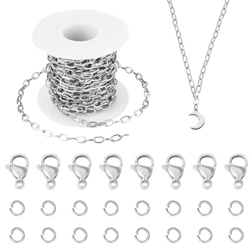 Elecrelive Flache Büroklammer-Gliederkette, Edelstahl-Kette, Rolle, 7 x 4 mm, Halskette mit Biegeringen, Karabinerverschlüssen, ovale Kabelketten für Halsketten, Ohrringe, Armbänder, Bastelarbeiten, von EEE ELECRELIVE