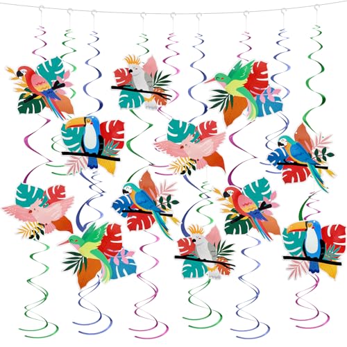 EEEKit Papierausschnitt-Anhänger Ornamente, 12PCS Tropische Vögel mit 30PCS Hängenden Folienwirbeln für Party Deko von EEEKit