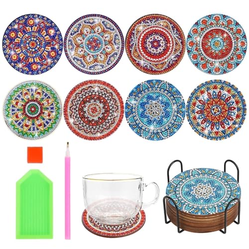 EEEKit Diamond Painting Untersetzer Mit Halter, 8 STK. Diamond Art Mandala Cup Pad Für Bastelgeschenke von EEEKit