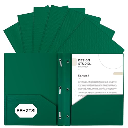 EEHZTSI Kunststoff-Ordner mit Taschen und Zinken, 2 Taschen mit 3 Verschlüssen, Poly-Ordner für 21,6 x 27,9 cm, für Schule, Büro, Zuhause, 12 Stück von EEHZTSI