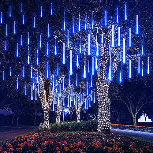 EEIEER 192 mini LED Eiszapfen Lichterkette sternschnuppe Licht für Außen balkon Garten Weihnachten Dekoration 8 StückTube 30 cm Blau von EEIEER