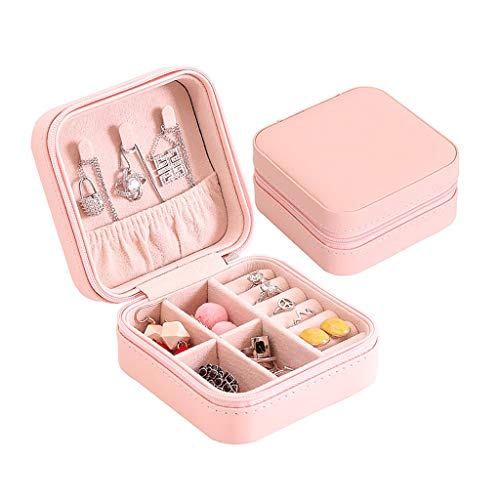 EEREADGQ Schmuckkästchen, klein, Reise-Schmuckschatulle für Ringe, Ohrringe, Halsketten, Mini-Organizer, tragbare Display-Aufbewahrungsbox, Leder-Schmuckkästchen, Rosa, Schwarz, Schmuckkoffer von EEREADGQ