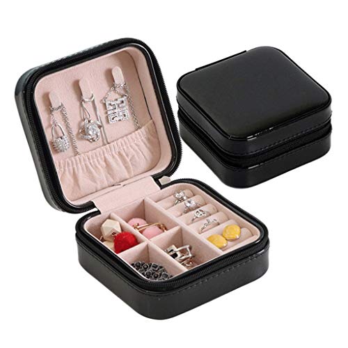 EEREADGQ Schmuckkästchen, klein, Reise-Schmuckschatulle für Ringe, Ohrringe, Halsketten, Mini-Organizer, tragbare Display-Aufbewahrungsbox, Leder-Schmuckkästchen, Rosa, Schwarz, Schmuckkoffer von EEREADGQ