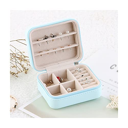 EEREADGQ Schmuckkästchen, kleine Schmuckschatulle, Reise-Schmuck-Organizer, kleine tragbare Schmuck-Aufbewahrungsbox für Halskette, Ohrringe, Ringe, Armband, Schmuckkoffer, Organizer (Farbe: Blau A) von EEREADGQ